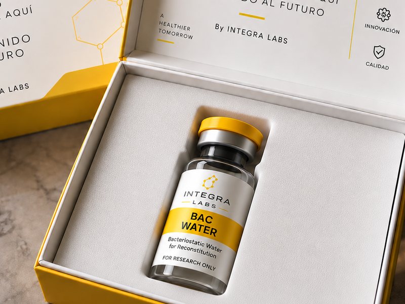 Vial de Bac water de Integra Labs en su caja