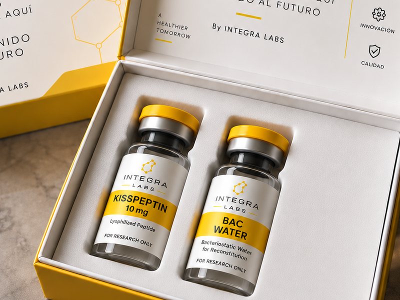 Vial de Kisspeptina junto a un vial de Bac water